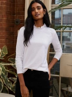 Baukjen Agatha Ruffle Collar Organic Cotton Top | Pure White