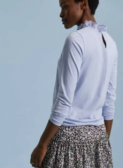 Baukjen Agatha Ruffled Collar Organic Cotton Top | Ice Blue Clothing