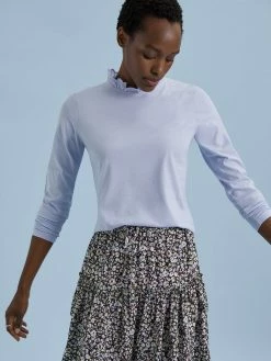 Baukjen Agatha Ruffled Collar Organic Cotton Top | Ice Blue Clothing