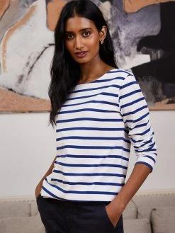 Baukjen Ashley Organic Cotton Stripe Top | Soft White & Delft Blue