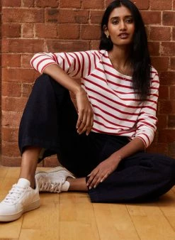 Baukjen Ashley Organic Cotton Stripe Top | Soft White & Strawberry