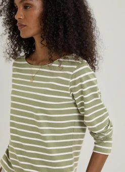Baukjen Clothing Ashley Organic Cotton Stripe Top | Moss & Soft White