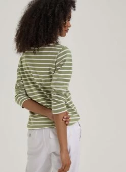 Baukjen Clothing Ashley Organic Cotton Stripe Top | Moss & Soft White