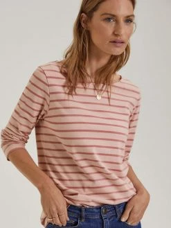 Baukjen Clothing Ashley Organic Cotton Stripe Top | Powder Pink & Pale Rosewood
