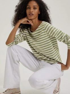 Baukjen Clothing Ashley Organic Cotton Stripe Top | Moss & Soft White