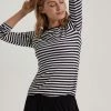 Baukjen Ayla Striped LENZING™ ECOVERO™ Jersey Long Sleeve T-Shirt | Soft White & Black Clothing