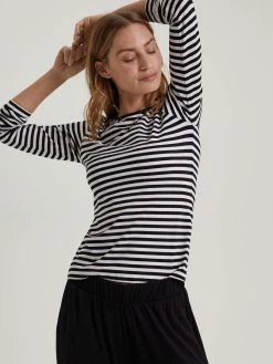 Baukjen Ayla Striped LENZING™ ECOVERO™ Jersey Long Sleeve T-Shirt | Soft White & Black Clothing