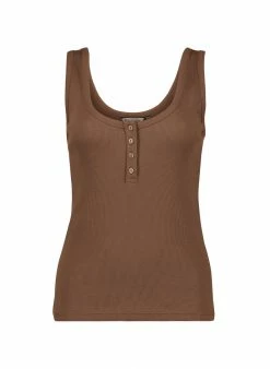 Baukjen Essentials Organic Cotton Henley Tank Top | Chocolate