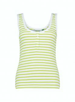 Baukjen Essentials Striped Organic Cotton Henley Tank Top | Pure White & Lime Clothing 9 Baukjen Essentials Striped Organic Cotton Henley Tank Top | Pure White & Lime Clothing
