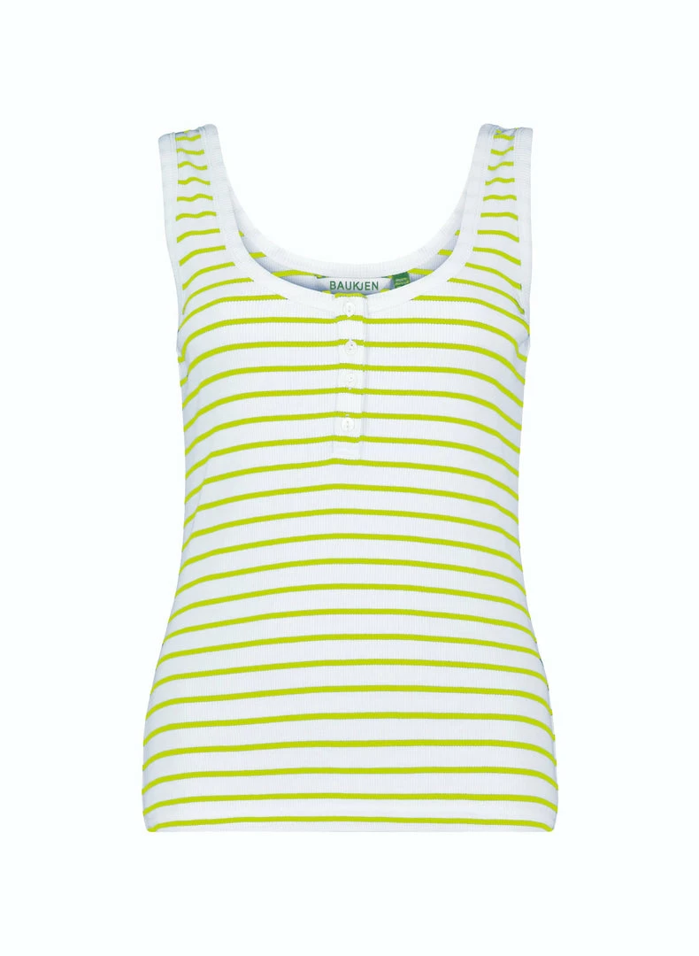 Baukjen Essentials Striped Organic Cotton Henley Tank Top | Pure White & Lime Clothing 6 Baukjen Essentials Striped Organic Cotton Henley Tank Top | Pure White & Lime Clothing