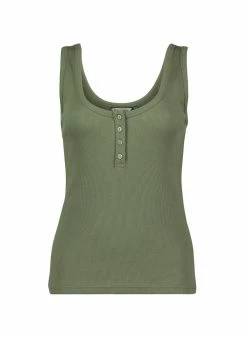Baukjen Essentials Organic Cotton Henley Tank Top | Light Khaki Clothing