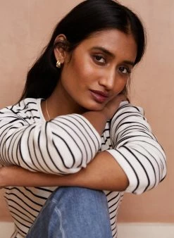 Baukjen Essentials Striped Organic Cotton Long-Sleeve Henley Top | Classic Navy & Soft White Clothing