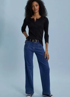 Clothing Baukjen Essentials Organic Cotton Long-Sleeve Henley Top | Caviar Black