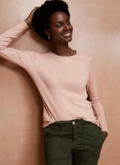 Baukjen Essentials Ribbed Organic Cotton Long Sleeve Top | Powder Pink Clothing