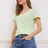 Clothing Baukjen Essentials Striped Organic Cotton Slub T-Shirt | Pure White & Leaf Green