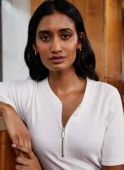 Baukjen Essentials Ribbed Organic Cotton Zip Top | Pure White