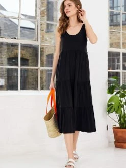 Baukjen Beth Tiered LENZING™ ECOVERO™ Jersey Midi Dress | Caviar Black