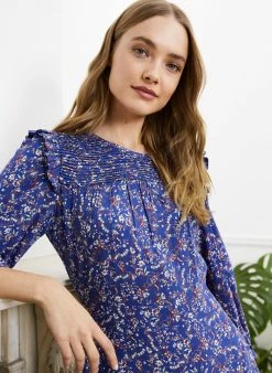 Baukjen Clothing Cece Floral Print LENZING™ ECOVERO™ Midi Dress | Blue Vine