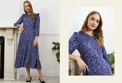 Baukjen Clothing Cece Floral Print LENZING™ ECOVERO™ Midi Dress | Blue Vine