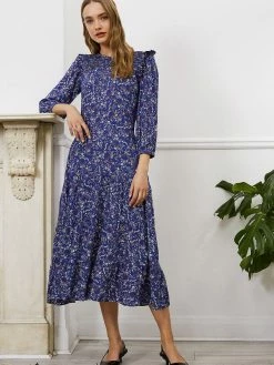 Baukjen Clothing Cece Floral Print LENZING™ ECOVERO™ Midi Dress | Blue Vine