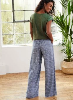 Baukjen Celia LENZING™ ECOVERO™ Wide Leg Trousers | Khaki Woodblock Print