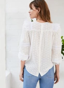 Baukjen Daisy Broderie Upcycled Top | Pure White