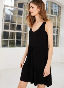 Baukjen Eloise Sleeveless LENZING™ ECOVERO™ Jersey Tiered Dress | Caviar Black Clothing