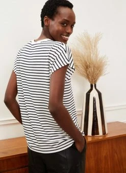 Baukjen Emmanuelle LENZING™ ECOVERO™ Stripe T-Shirt | Soft White & Caviar Black