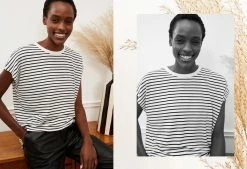 Baukjen Emmanuelle LENZING™ ECOVERO™ Stripe T-Shirt | Soft White & Caviar Black