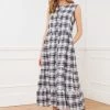 Baukjen Esther Checked Linen Tiered Midi Dress | Navy & Soft White Clothing 2 Baukjen Esther Checked Linen Tiered Midi Dress | Navy & Soft White Clothing