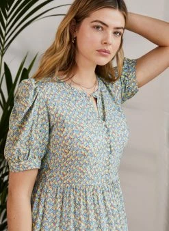 Baukjen Clothing Evelyn Seed Print LENZING™ ECOVERO™ Midi Dress | Blue