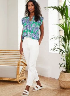 Baukjen Everly Positano Print LENZING™ ECOVERO™ Frilled Top | Green & Blue