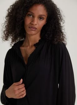 Baukjen Clothing Imken Ruffled Collar LENZING™ ECOVERO™ Jersey Blouse | Caviar Black