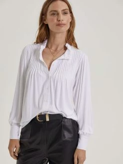 Baukjen Imken Ruffled Collar LENZINGâ„¢ ECOVEROâ„¢ Jersey Blouse | Pure White Clothing