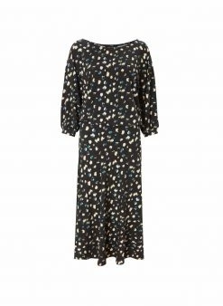 Baukjen Irene Baloon Sleeve LENZING™ ECOVERO™ Printed Midi Dress | Black Brush Spot Clothing