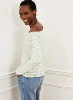 Baukjen Jade LENZING™ ECOVERO™ Striped Long-Sleeve Top | Pure White & Jade Stone