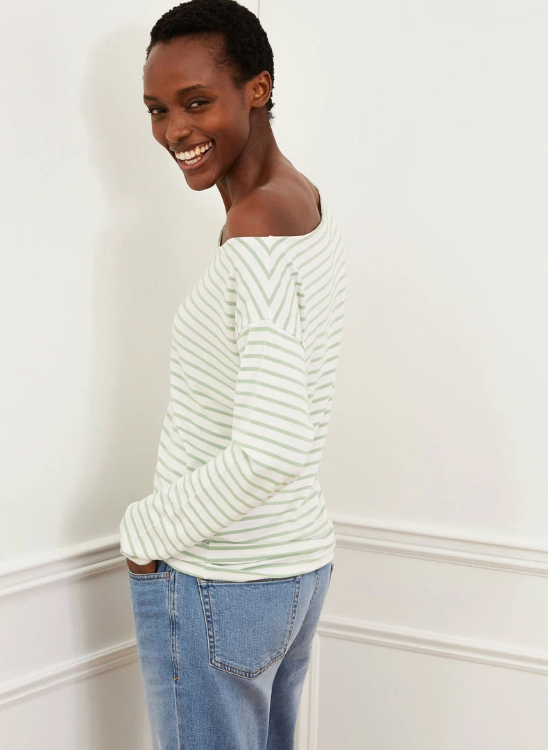 Baukjen Jade LENZING™ ECOVERO™ Striped Long-Sleeve Top | Pure White & Jade Stone 4 Baukjen Jade LENZING™ ECOVERO™ Striped Long-Sleeve Top | Pure White & Jade Stone