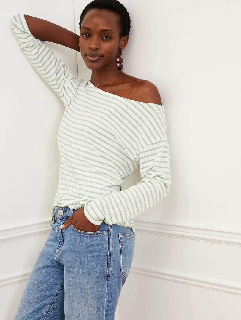 Baukjen Jade LENZING™ ECOVERO™ Striped Long-Sleeve Top | Pure White & Jade Stone 3 Baukjen Jade LENZING™ ECOVERO™ Striped Long-Sleeve Top | Pure White & Jade Stone