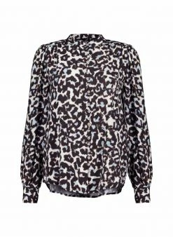 Baukjen Jaqueline Snow Leopard Print LENZING™ ECOVERO™ Jersey Blouse | Soft White Clothing