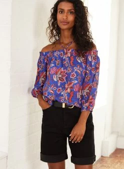 Baukjen Jayla Floral Print LENZINGâ„¢ ECOVEROâ„¢ Off-The-Shoulder Top | Blue Verona Clothing