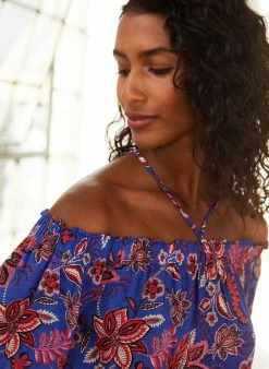 Baukjen Jayla Floral Print LENZING™ ECOVERO™ Off-The-Shoulder Top | Blue Verona Clothing