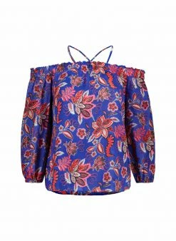 Baukjen Jayla Floral Print LENZING™ ECOVERO™ Off-The-Shoulder Top | Blue Verona Clothing