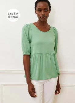 Baukjen Jennifer LENZING™ ECOVERO™ Jersey Puffed Shoulder Top | Jade Stone