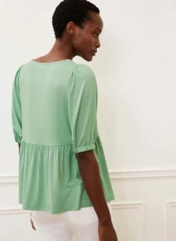 Baukjen Jennifer LENZING™ ECOVERO™ Jersey Puffed Shoulder Top | Jade Stone