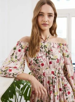 Baukjen Jessica Floral Print LENZING™ ECOVERO™ Off The Shoulder Dress | Pink Meadow