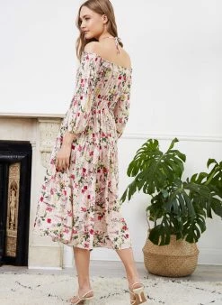 Baukjen Jessica Floral Print LENZING™ ECOVERO™ Off The Shoulder Dress | Pink Meadow