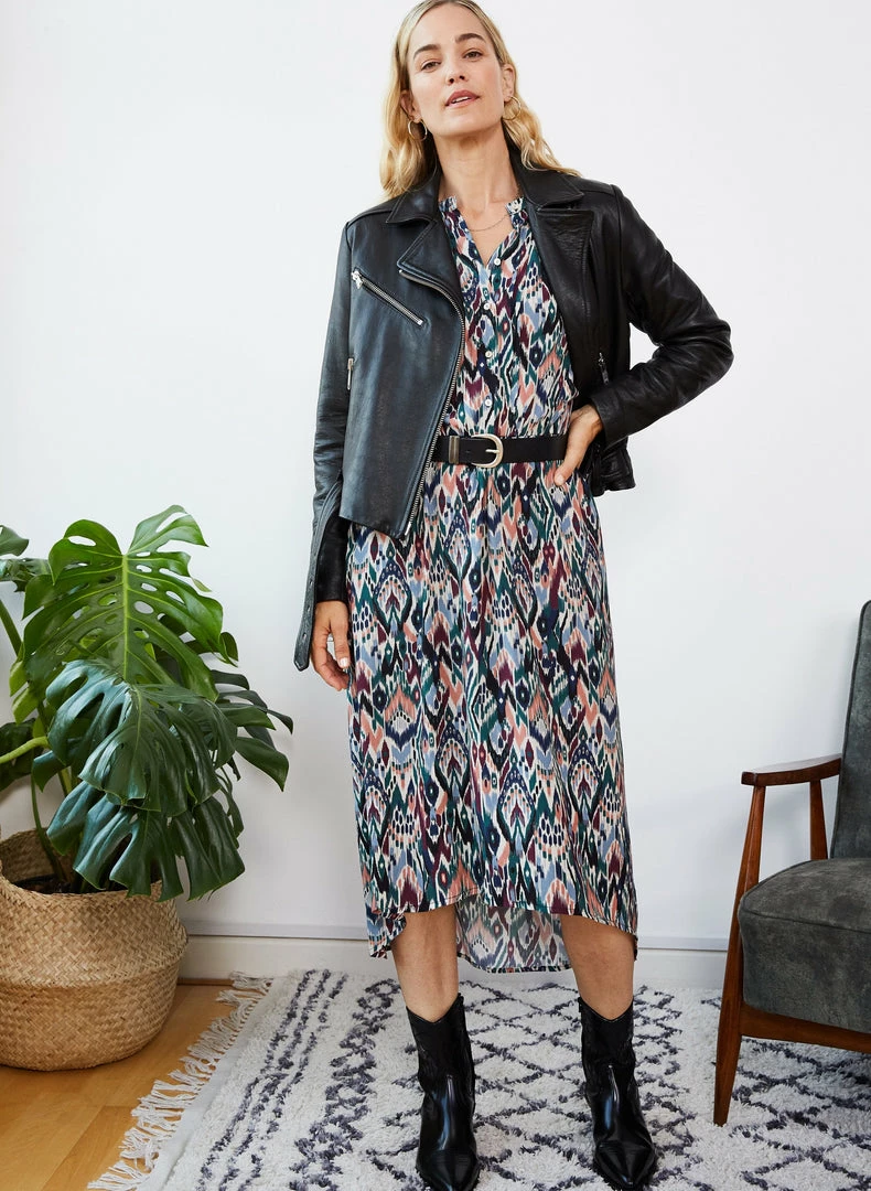 Baukjen Keilani Ikat Print FSC Viscose Midi Dress | Multicolour Clothing 5 Baukjen Keilani Ikat Print FSC Viscose Midi Dress | Multicolour Clothing