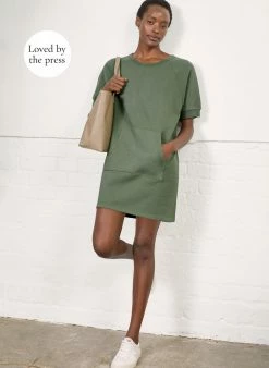 Baukjen Clothing Lara Short Sleeved Organic Cotton Sweatshirt Dress | Light Khaki