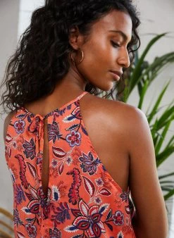 Baukjen Clothing Leilani Floral Print LENZING™ ECOVERO™ Halterneck Top | Orange Verona