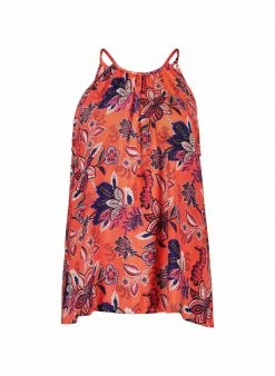 Baukjen Clothing Leilani Floral Print LENZING™ ECOVERO™ Halterneck Top | Orange Verona